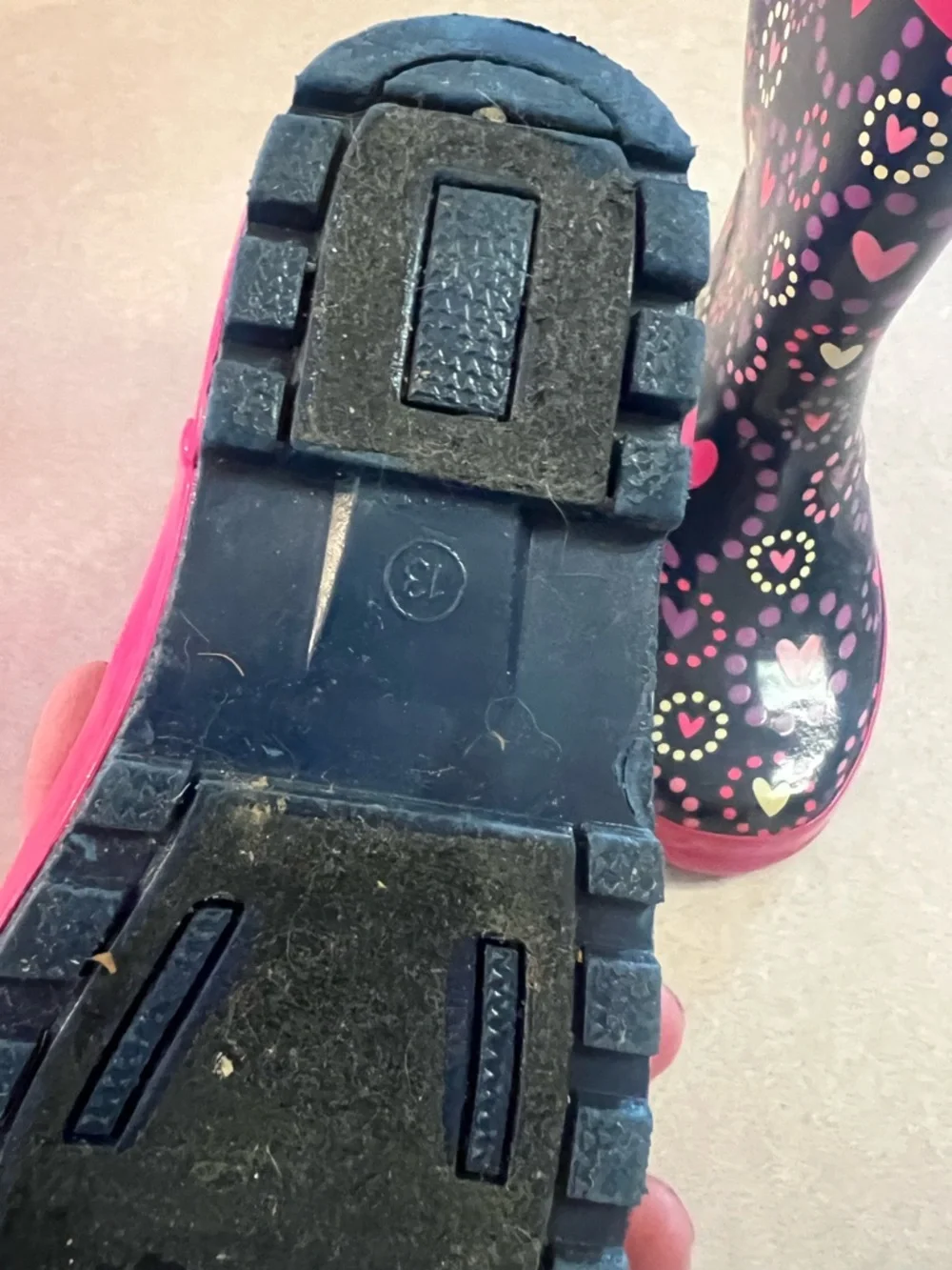 Western Chief Kids Navy Rain Boots with Pink Heart Pattern